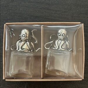 Silver Octopus Glass Salt and Pepper Shakers